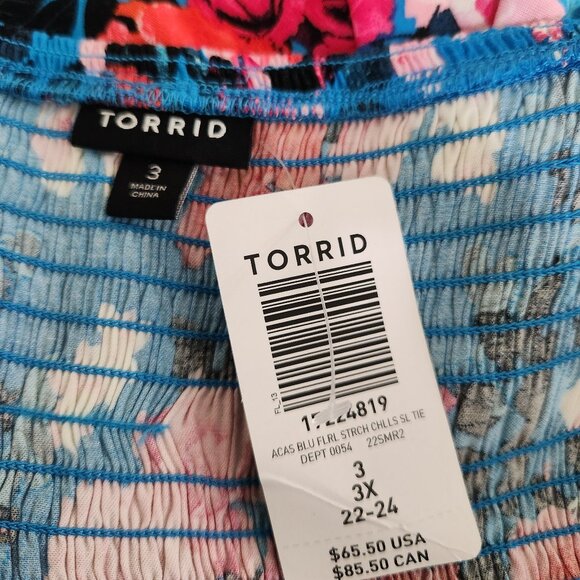 Torrid Sz 3X (22-24) Blue Floral Spaghetti Straps Ruffle Hem Romper Pockets NWT - Picture 10 of 12